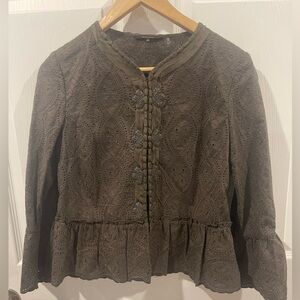 Tahari dark grey bolero Elegant Eyelet Women's Top small